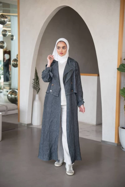 عباية بليزر بخام لينن الطبيعي باللون الرمادي  C:J1026 Grey