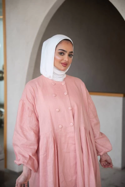 عباية مميزة بخام لينن ، باللون الوردي الانيق C:J1033