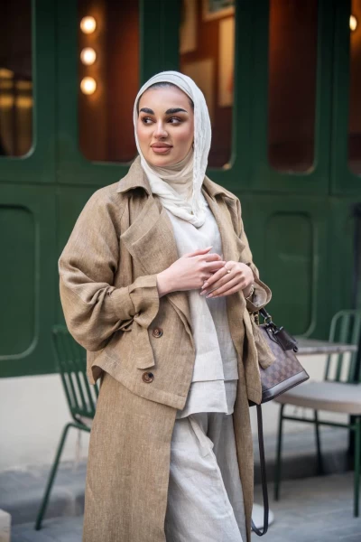 عباية لينن باللون البيج مع طقم داخلي C:J1026 Beige